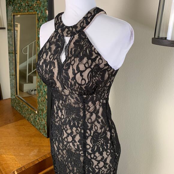 Vintage R&M Collections Sz 4 Nightway Lace Nude Glitter Black Evening Dress - Picture 2 of 11